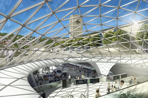 Visualisierung des zukünftigen Stuttgarter Hauptbahnhofs.